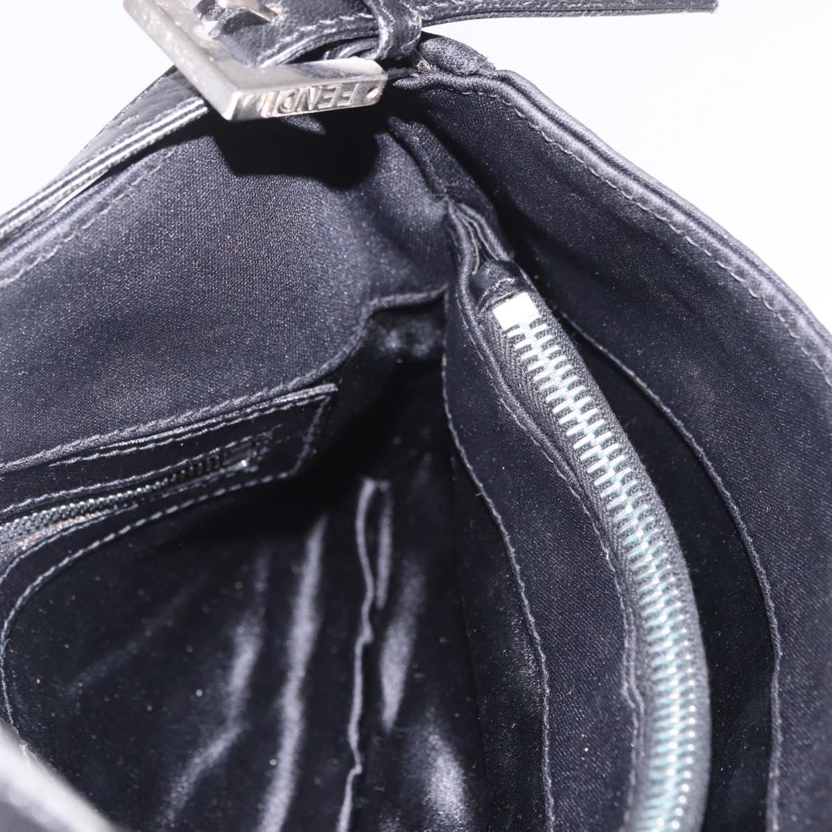 FENDI Mamma Baguette Shoulder Bag Satin Black Silver Auth 187660