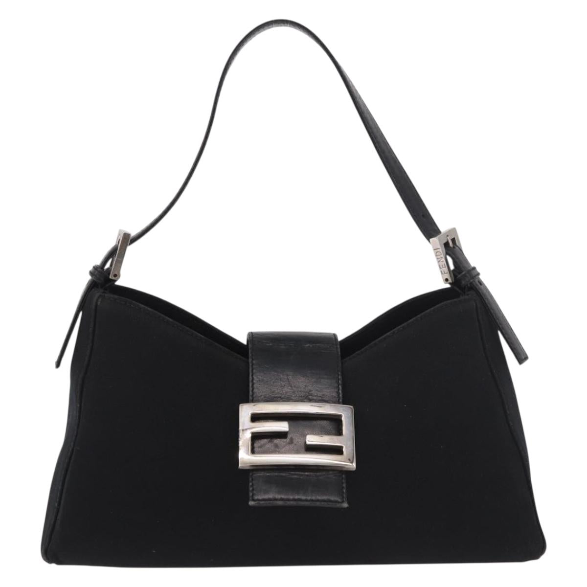 FENDI Mamma Baguette Shoulder Bag Satin Black Silver Auth 187660