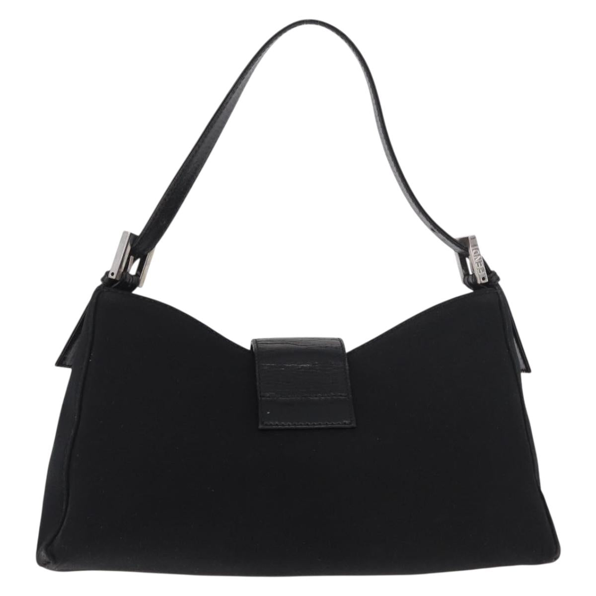 FENDI Mamma Baguette Shoulder Bag Satin Black Silver Auth 187660