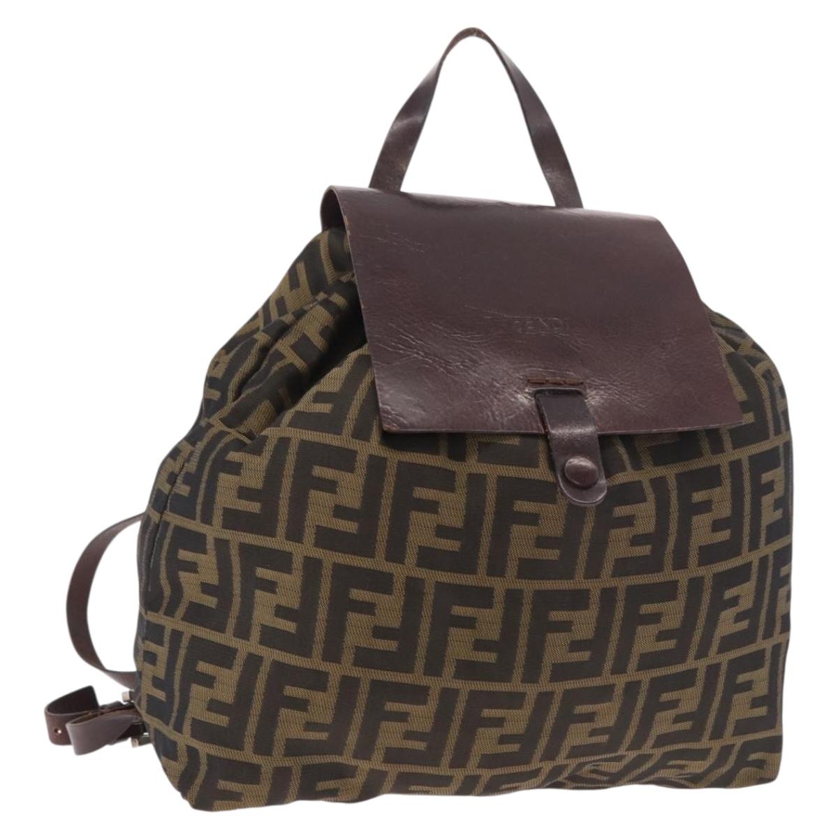 FENDI Zucca Canvas Backpack Nylon Brown Black Auth 187667