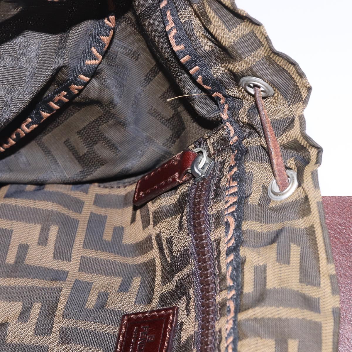 FENDI Zucca Canvas Backpack Nylon Brown Black Auth 187667