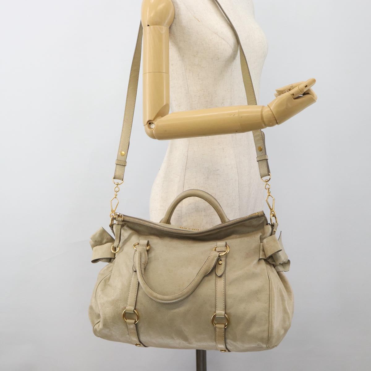 Miu Miu Hand Bag Leather 2way Beige Gold Auth 187673V