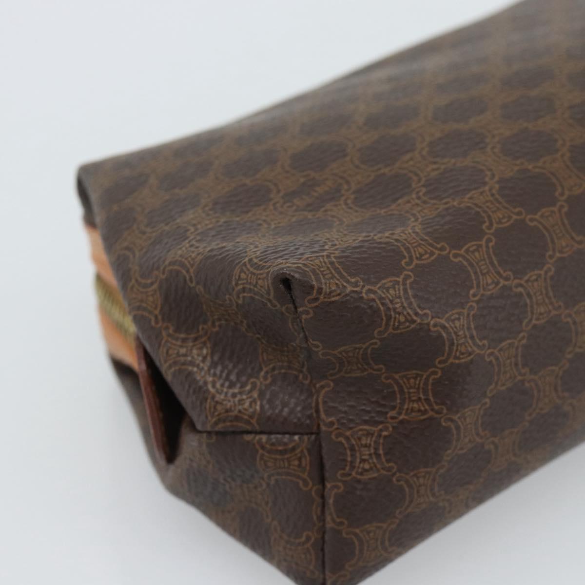CELINE Macadam Canvas Accessory Pouch PVC Leather Brown Gold Auth 187676