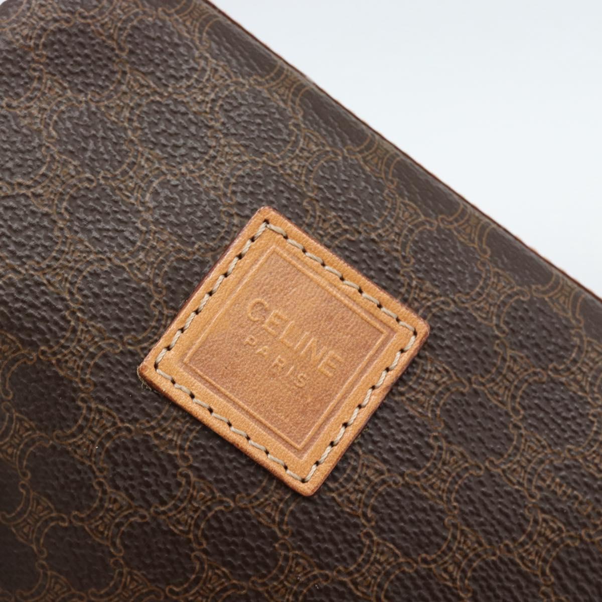 CELINE Macadam Canvas Accessory Pouch PVC Leather Brown Gold Auth 187676