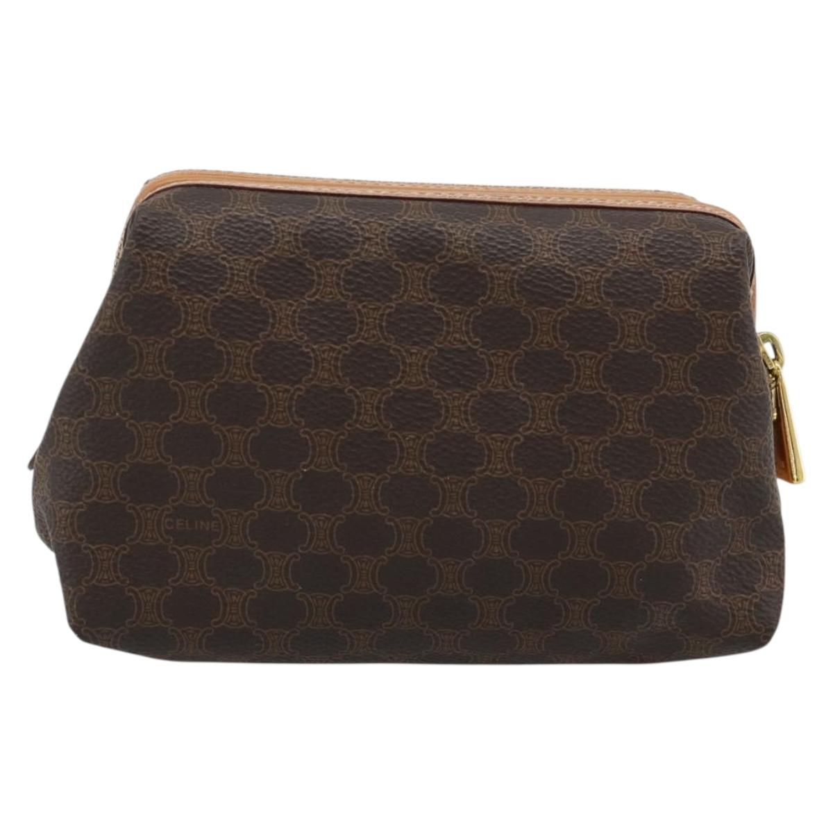 CELINE Macadam Canvas Accessory Pouch PVC Leather Brown Gold Auth 187676