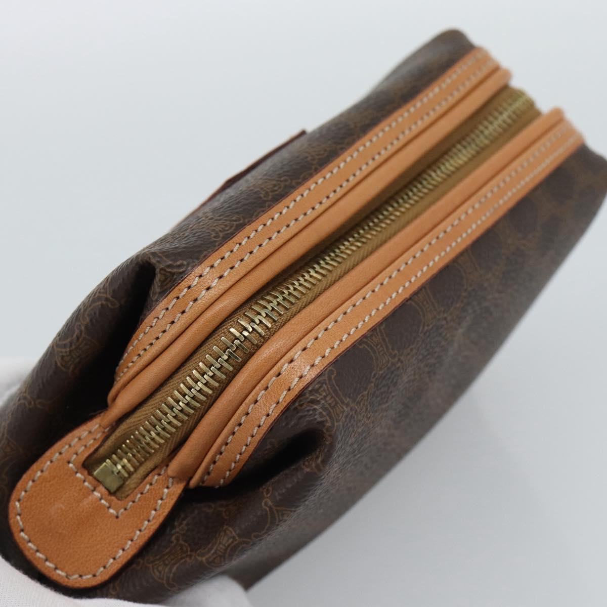 CELINE Macadam Canvas Accessory Pouch PVC Leather Brown Gold Auth 187676