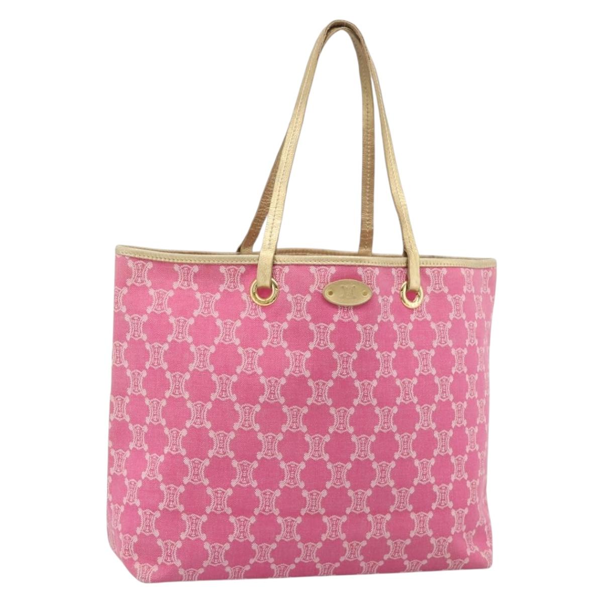 CELINE Paris Macadam Canvas Tote Bag Denim Pink Gold Auth 187677V