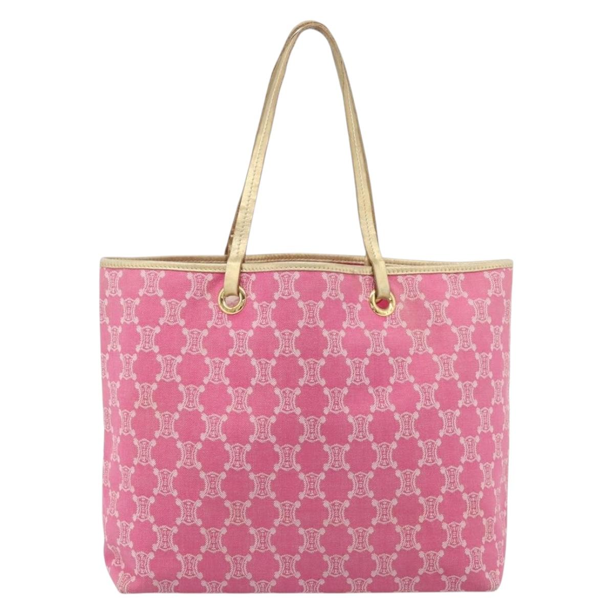 CELINE Paris Macadam Canvas Tote Bag Denim Pink Gold Auth 187677V