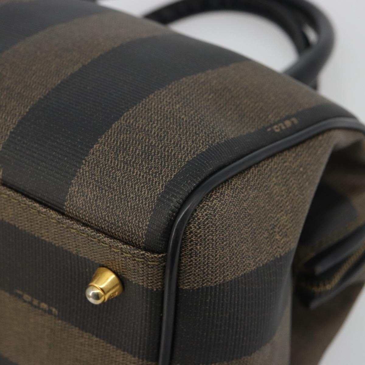 FENDI Pecan Canvas Boston Bag PVC Black Brown gold Auth 187684V