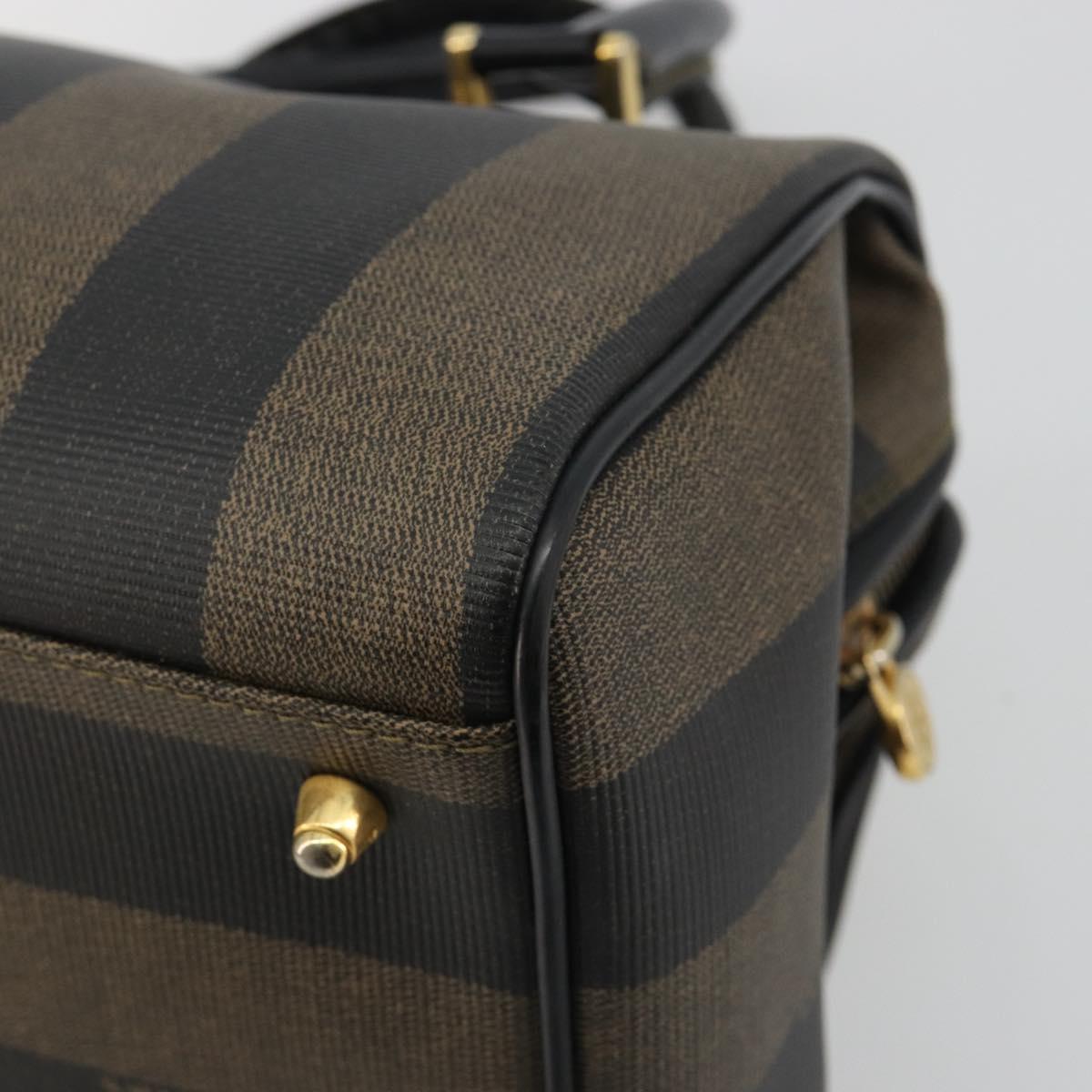 FENDI Pecan Canvas Boston Bag PVC Black Brown gold Auth 187684V