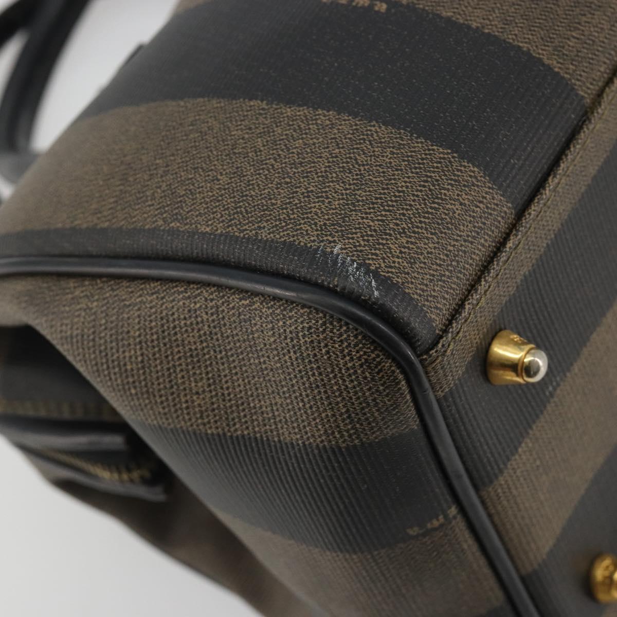 FENDI Pecan Canvas Boston Bag PVC Black Brown gold Auth 187684V