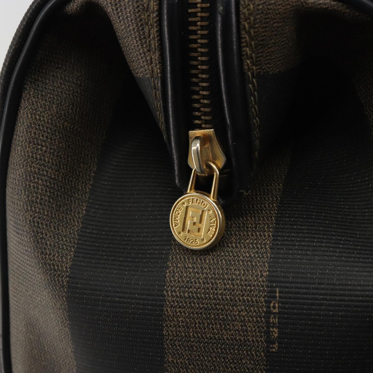 FENDI Pecan Canvas Boston Bag PVC Black Brown gold Auth 187684V