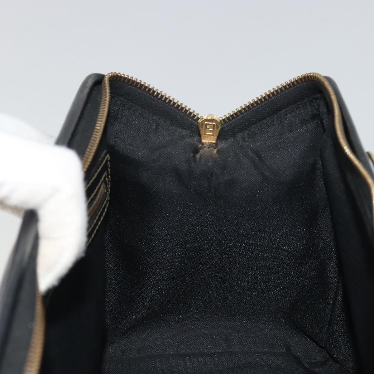 FENDI Pecan Canvas Boston Bag PVC Black Brown gold Auth 187684V