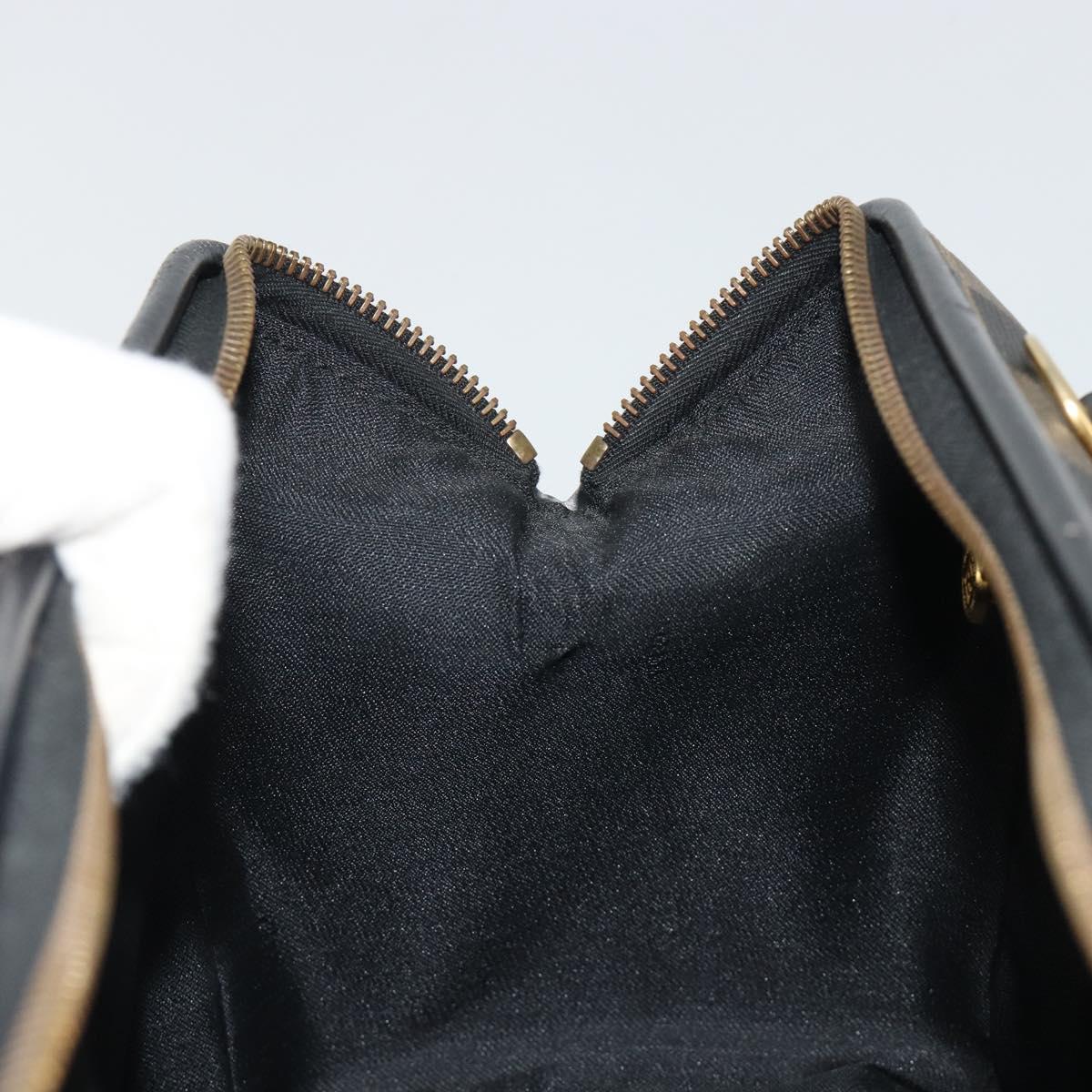 FENDI Pecan Canvas Boston Bag PVC Black Brown gold Auth 187684V