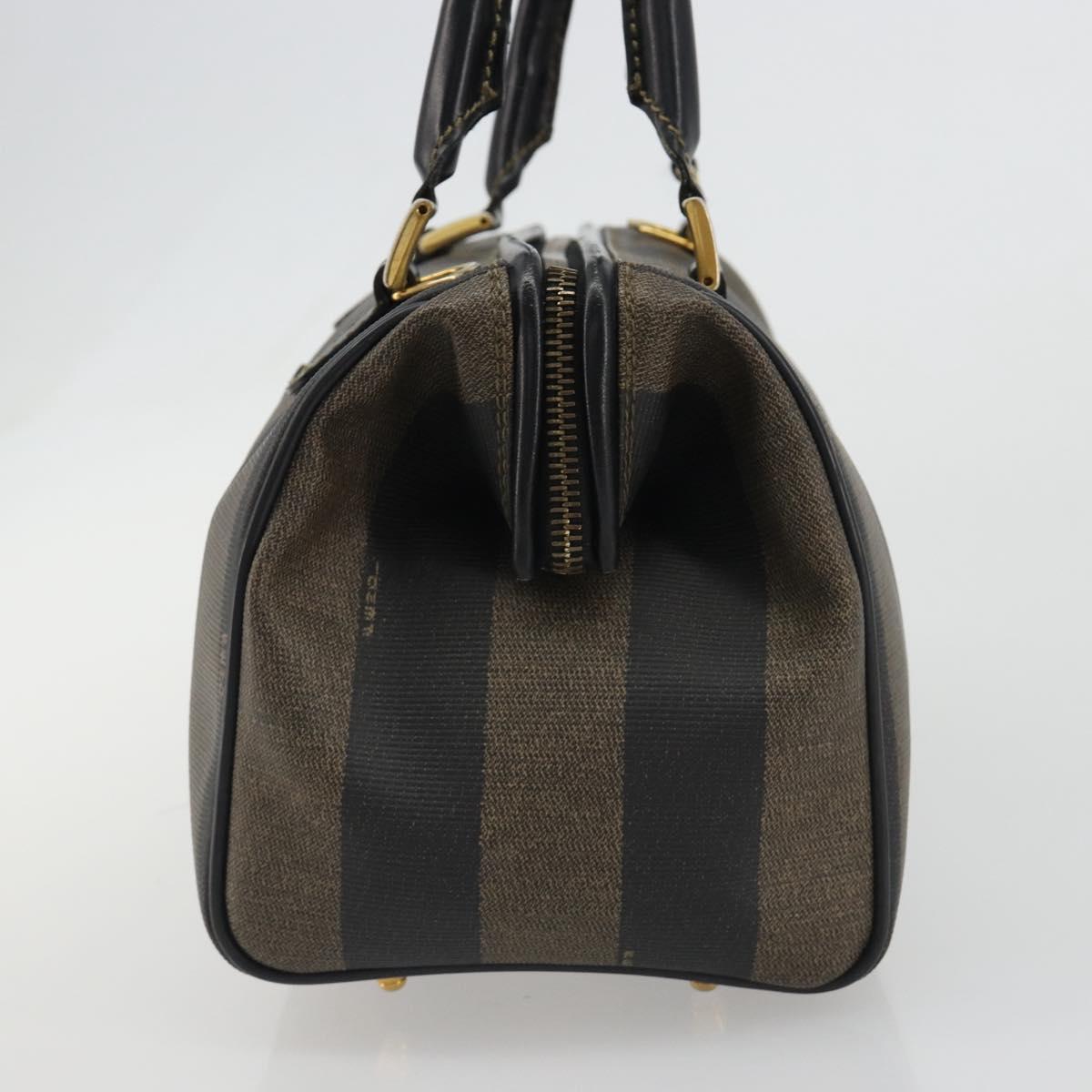 FENDI Pecan Canvas Boston Bag PVC Black Brown gold Auth 187684V