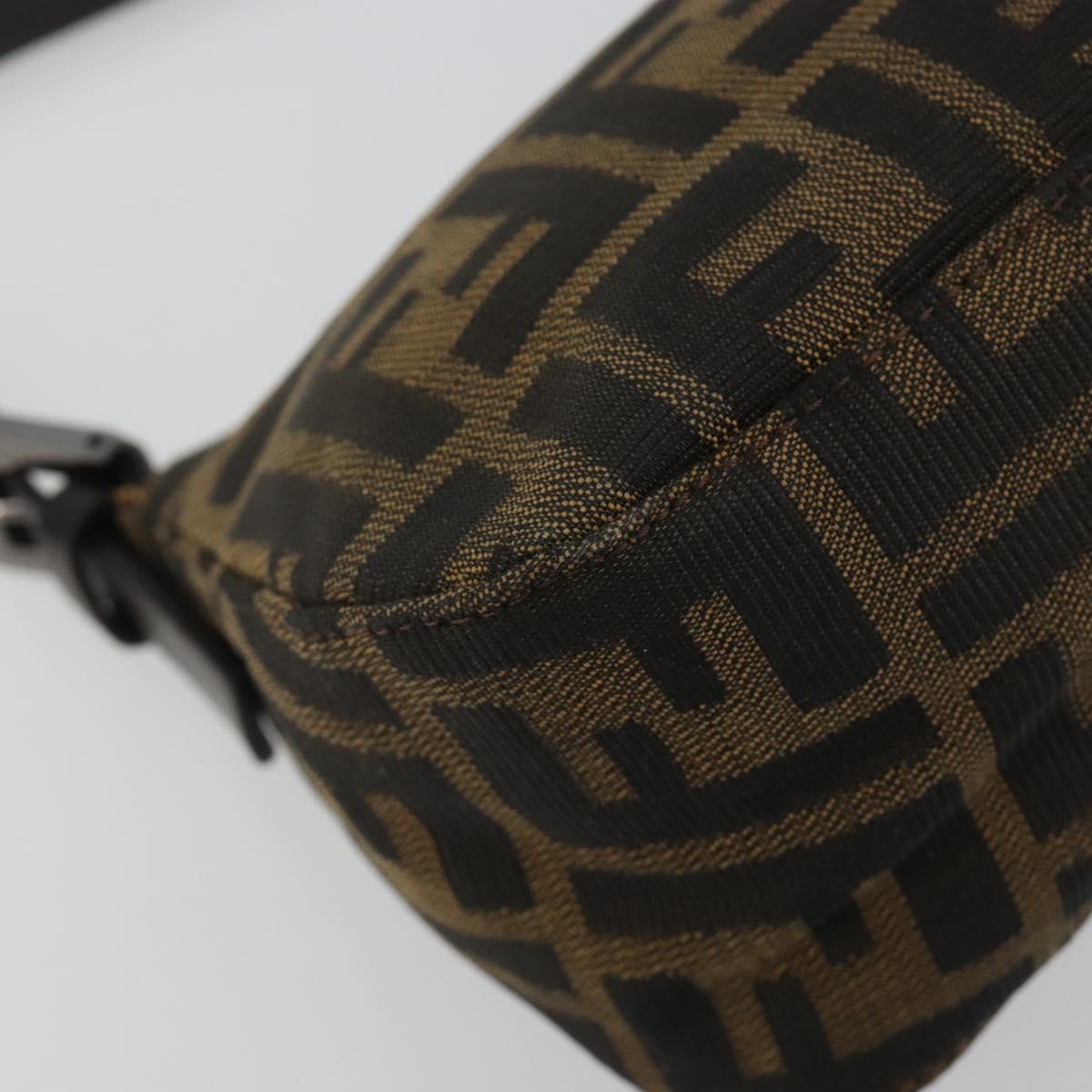 FENDI Zucca Canvas Mamma Baguette Shoulder Bag Black Silver Brown Auth 187689SAM