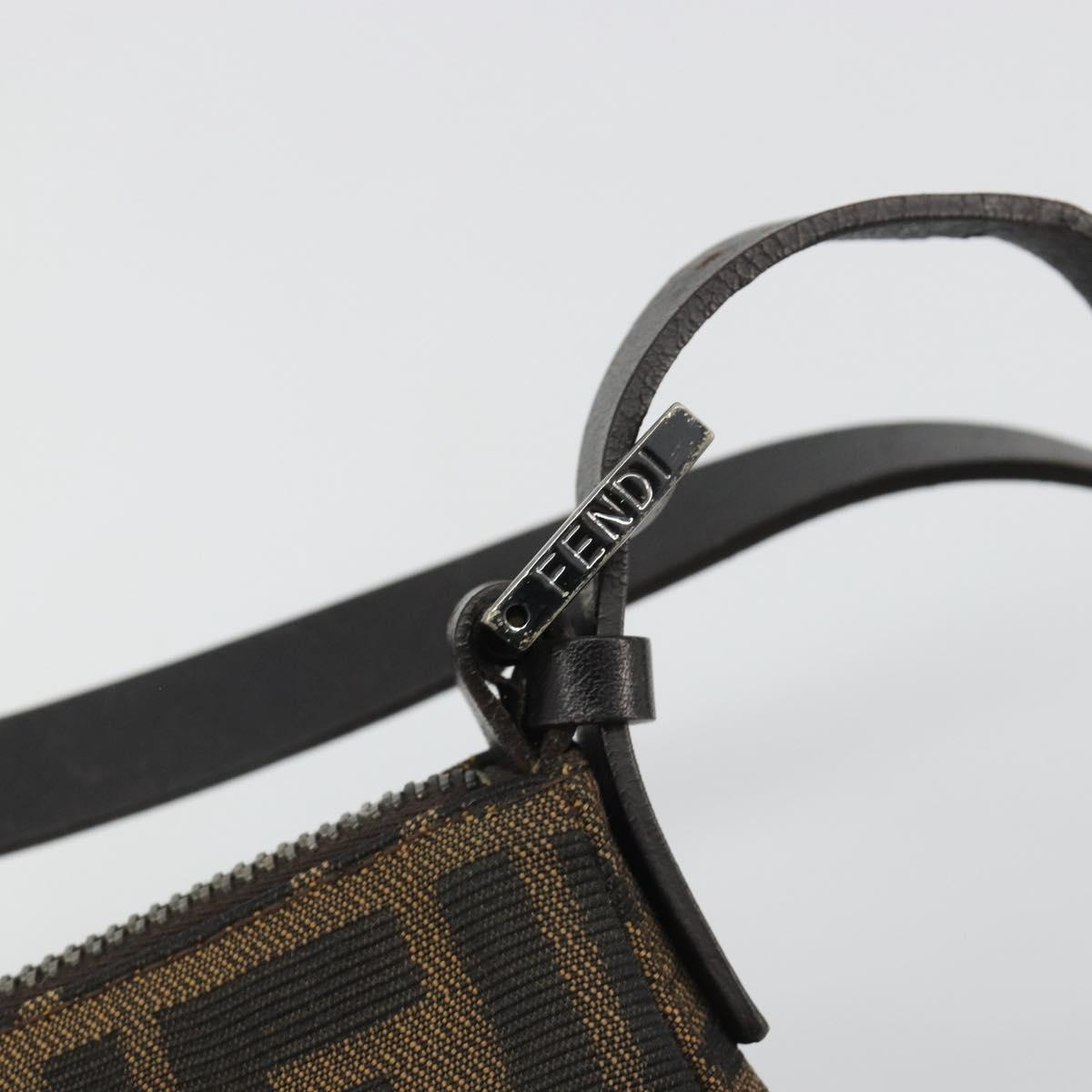 FENDI Zucca Canvas Mamma Baguette Shoulder Bag Black Silver Brown Auth 187689SAM