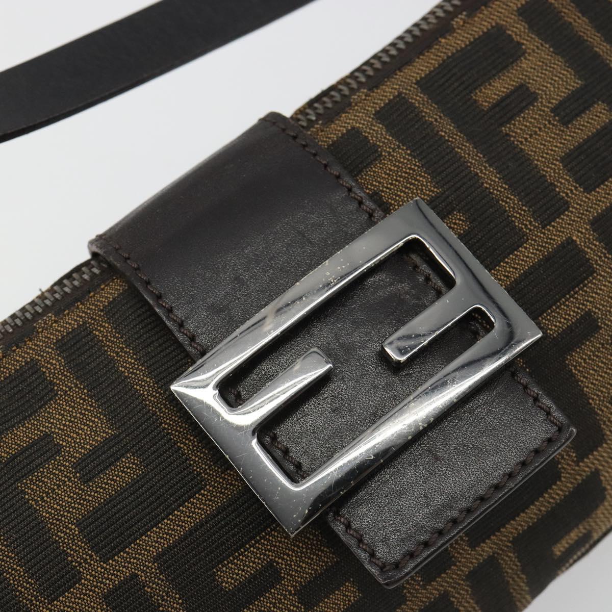 FENDI Zucca Canvas Mamma Baguette Shoulder Bag Black Silver Brown Auth 187689SAM