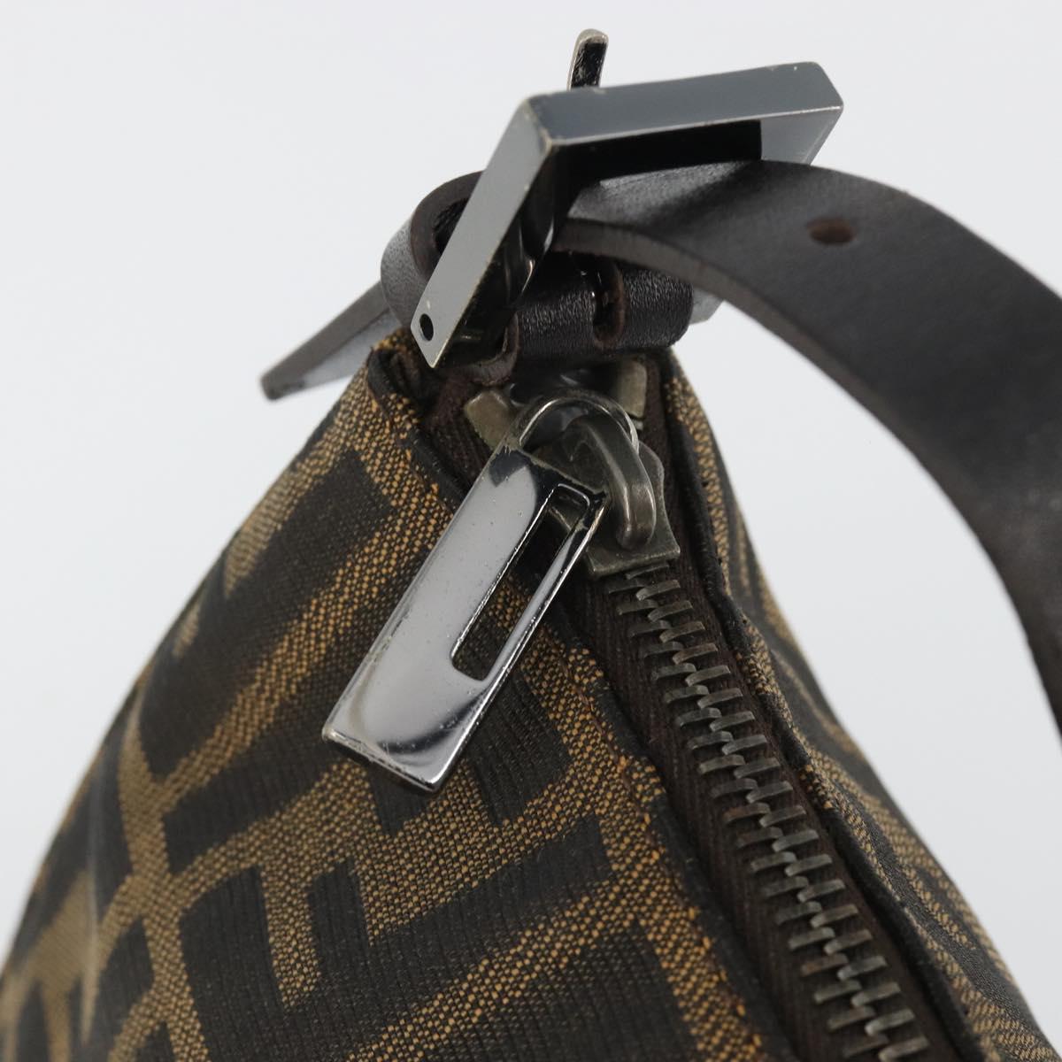FENDI Zucca Canvas Mamma Baguette Shoulder Bag Black Silver Brown Auth 187689SAM