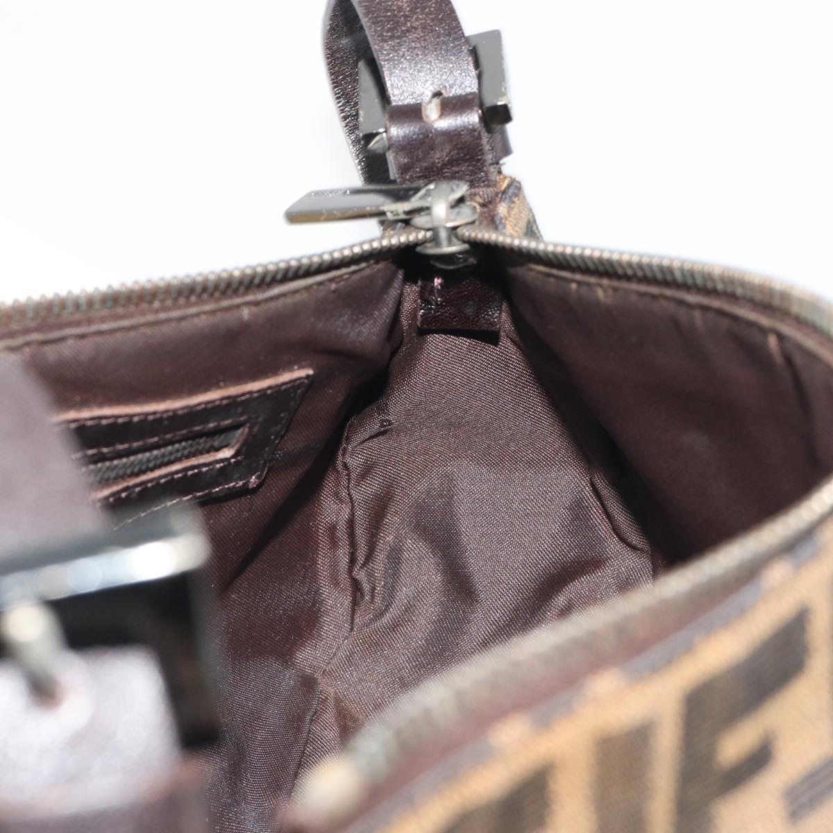 FENDI Zucca Canvas Mamma Baguette Shoulder Bag Black Silver Brown Auth 187689SAM