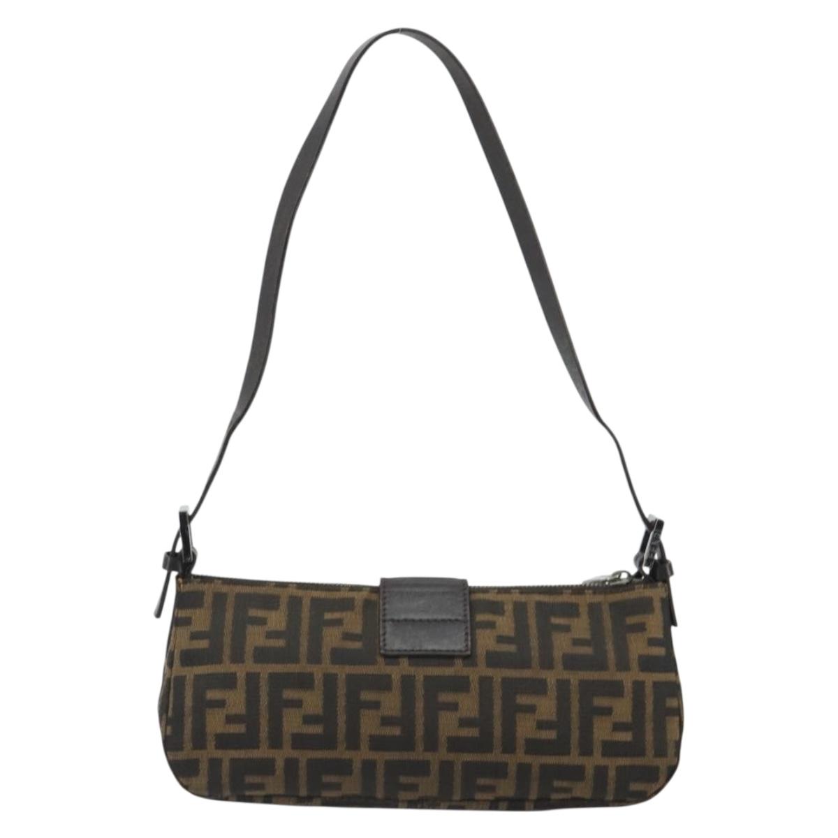 FENDI Zucca Canvas Mamma Baguette Shoulder Bag Black Silver Brown Auth 187689SAM
