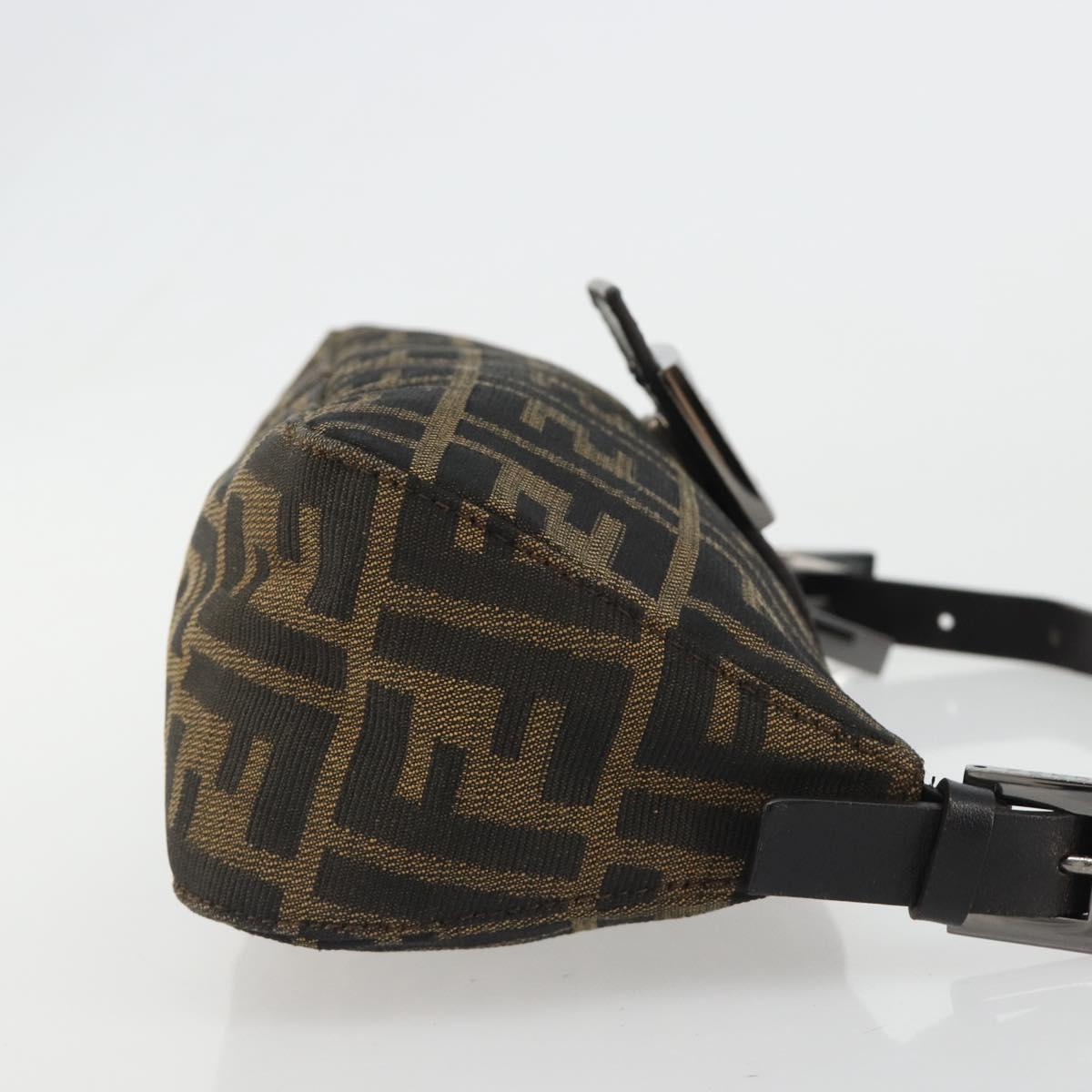 FENDI Zucca Canvas Mamma Baguette Shoulder Bag Black Silver Brown Auth 187689SAM