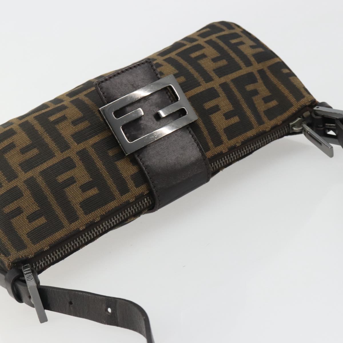 FENDI Zucca Canvas Mamma Baguette Shoulder Bag Black Silver Brown Auth 187689SAM