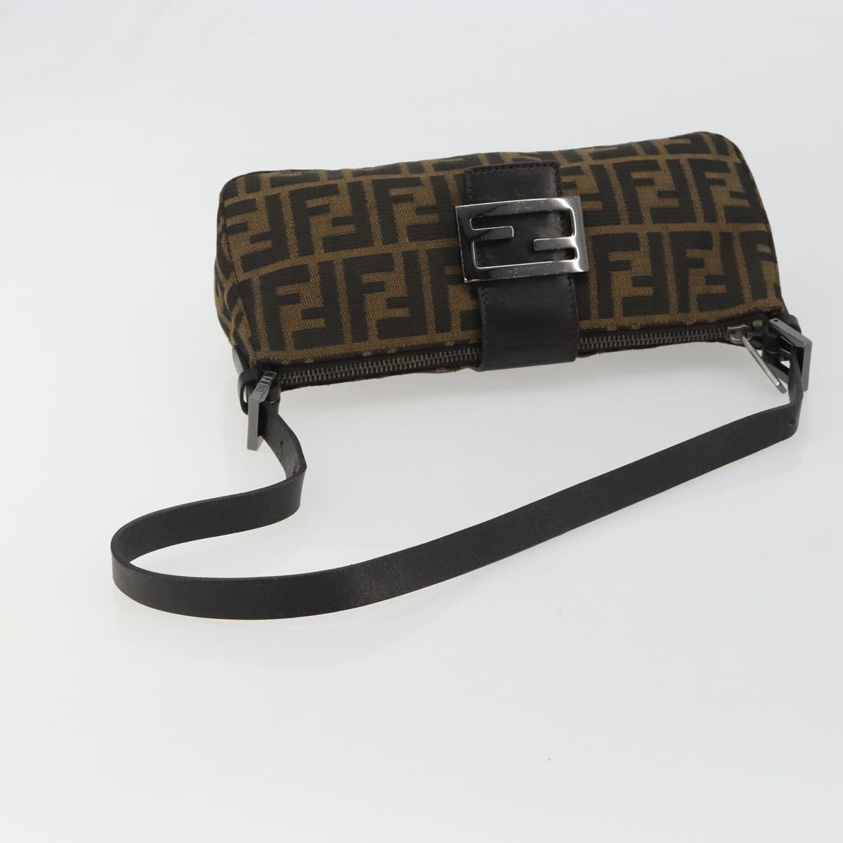 FENDI Zucca Canvas Mamma Baguette Shoulder Bag Black Silver Brown Auth 187689SAM
