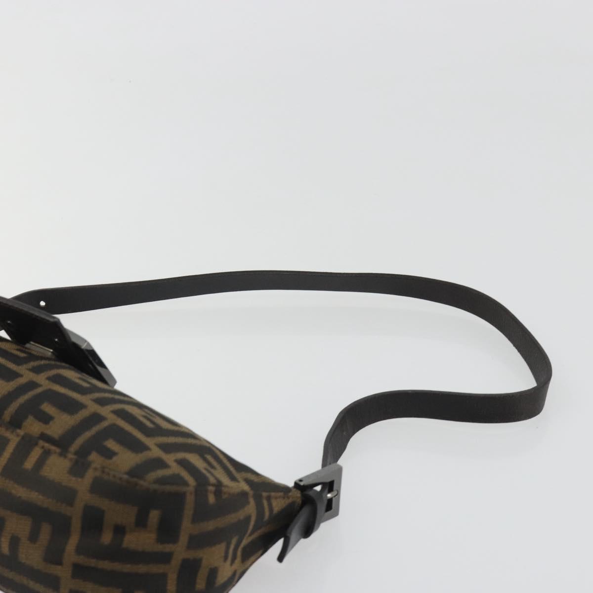 FENDI Zucca Canvas Mamma Baguette Shoulder Bag Black Silver Brown Auth 187689SAM