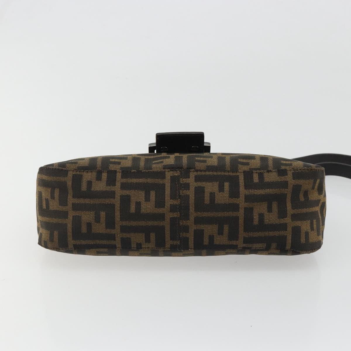 FENDI Zucca Canvas Mamma Baguette Shoulder Bag Black Silver Brown Auth 187689SAM