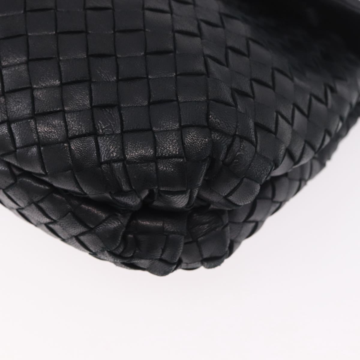 BOTTEGA VENETA INTRECCIATO Shoulder Bag Leather Black Gold Auth 187692A