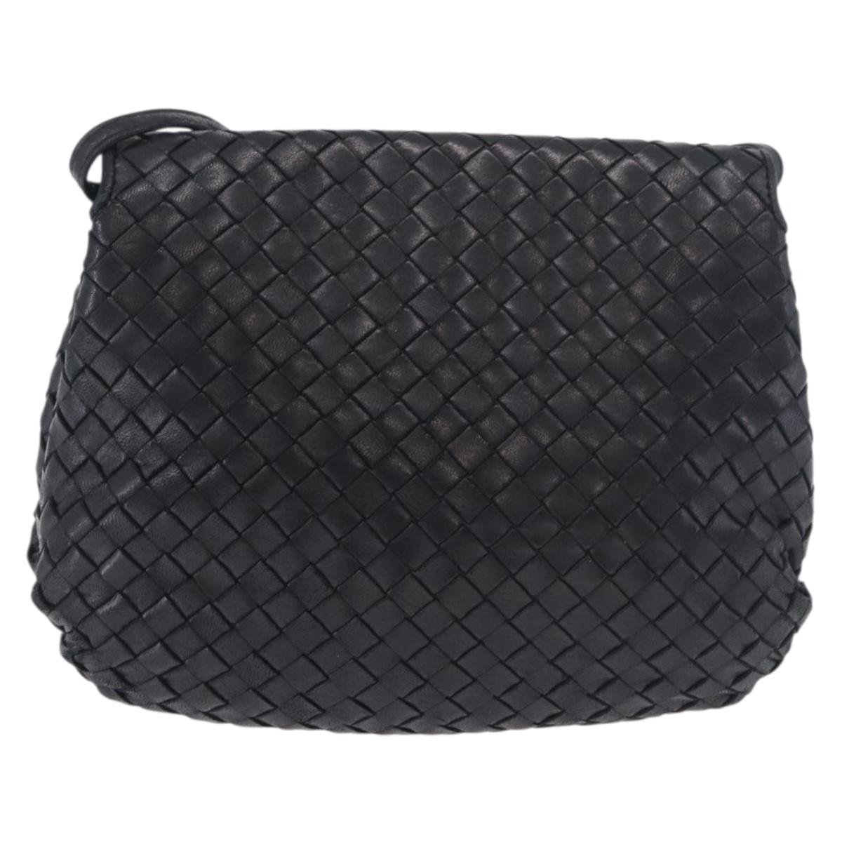 BOTTEGA VENETA INTRECCIATO Shoulder Bag Leather Black Gold Auth 187692A