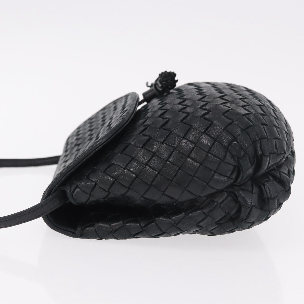 BOTTEGA VENETA INTRECCIATO Shoulder Bag Leather Black Gold Auth 187692A
