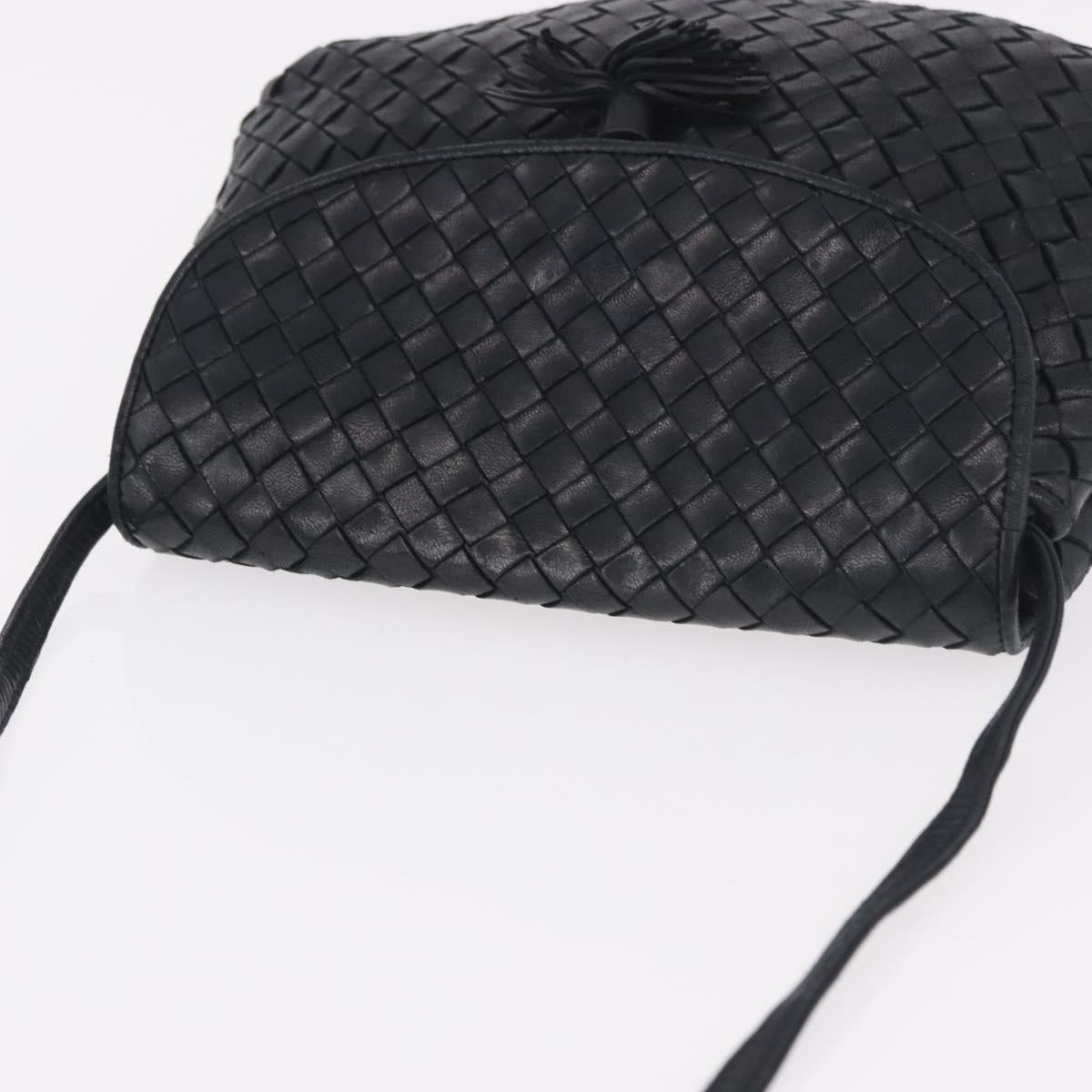 BOTTEGA VENETA INTRECCIATO Shoulder Bag Leather Black Gold Auth 187692A
