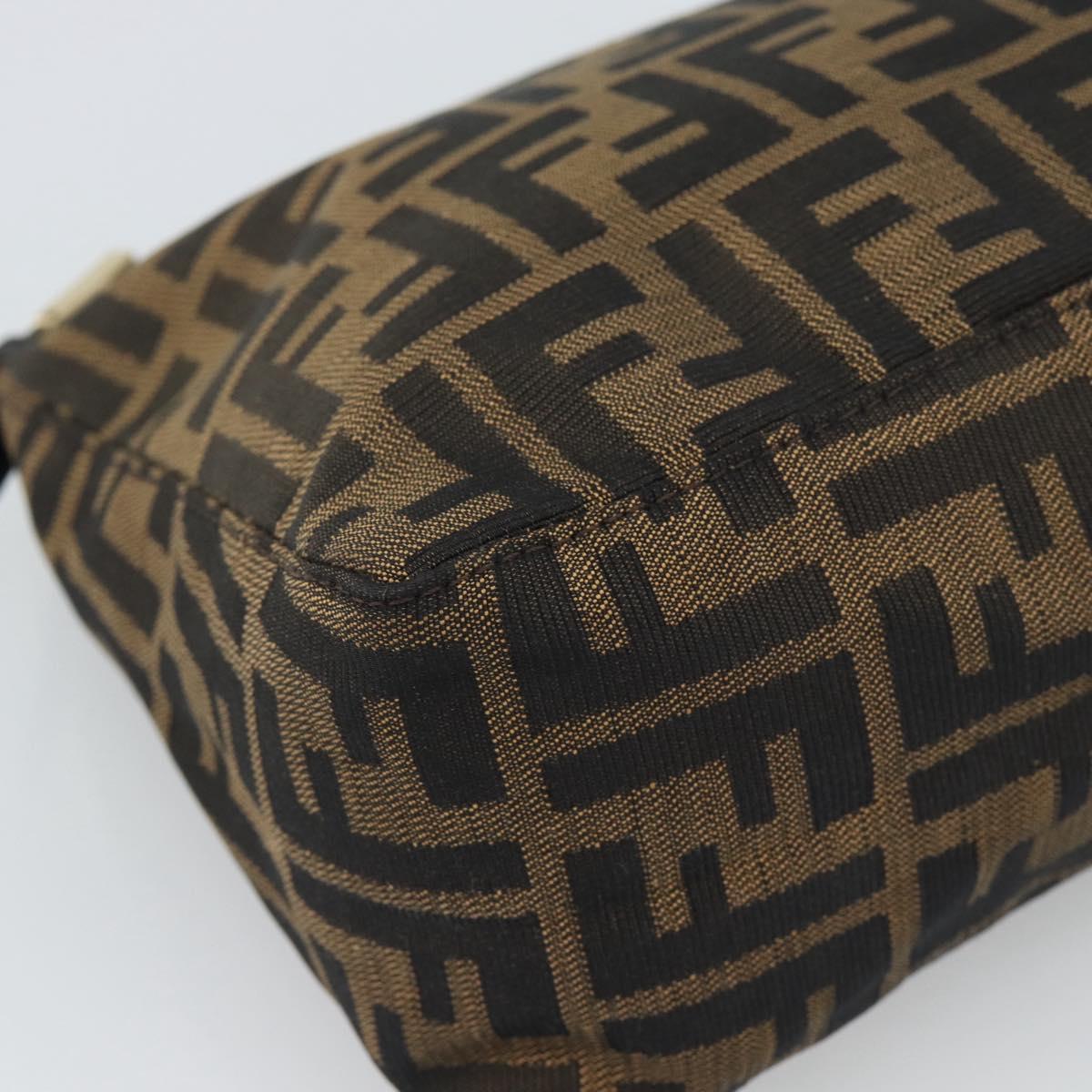 FENDI Zucca Canvas Hand Pouch Black Brown Auth 187696