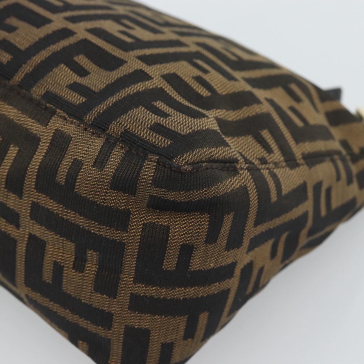 FENDI Zucca Canvas Hand Pouch Black Brown Auth 187696