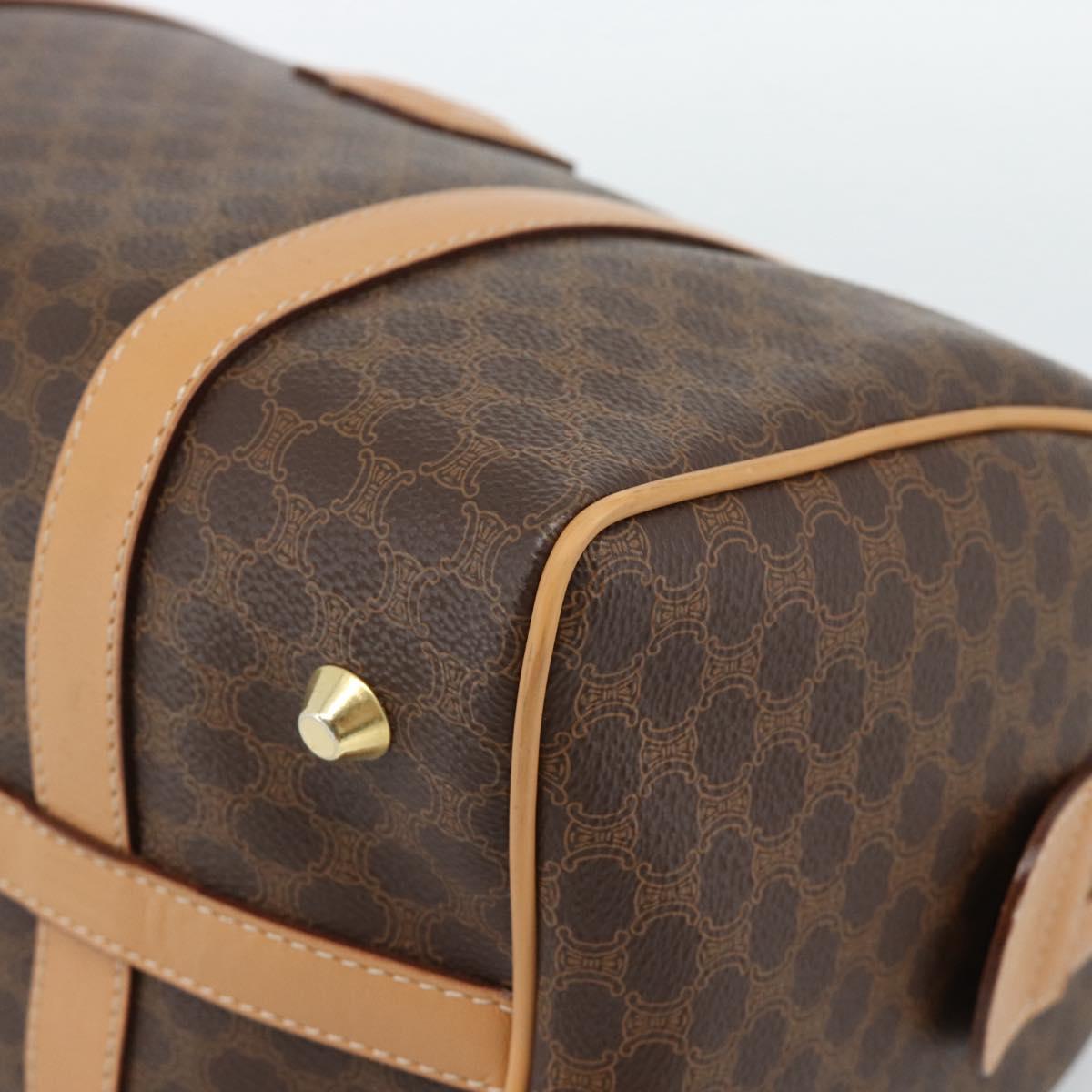 CELINE Macadam Canvas Boston Bag PVC Leather Brown Gold Auth 187697A