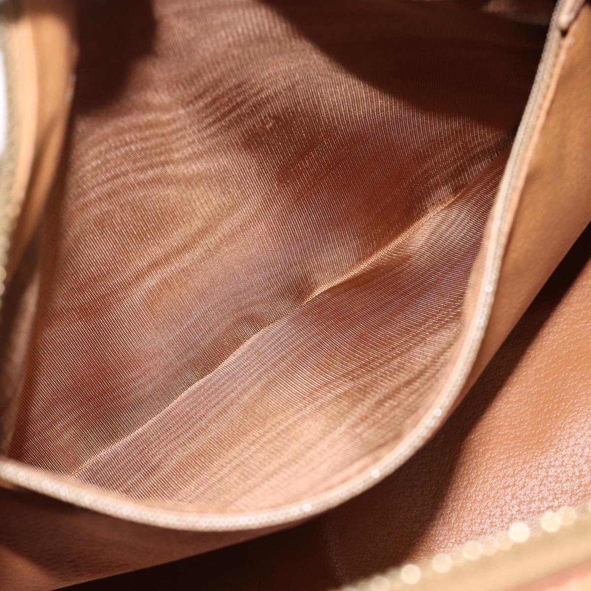 CELINE Macadam Canvas Boston Bag PVC Leather Brown Gold Auth 187697A