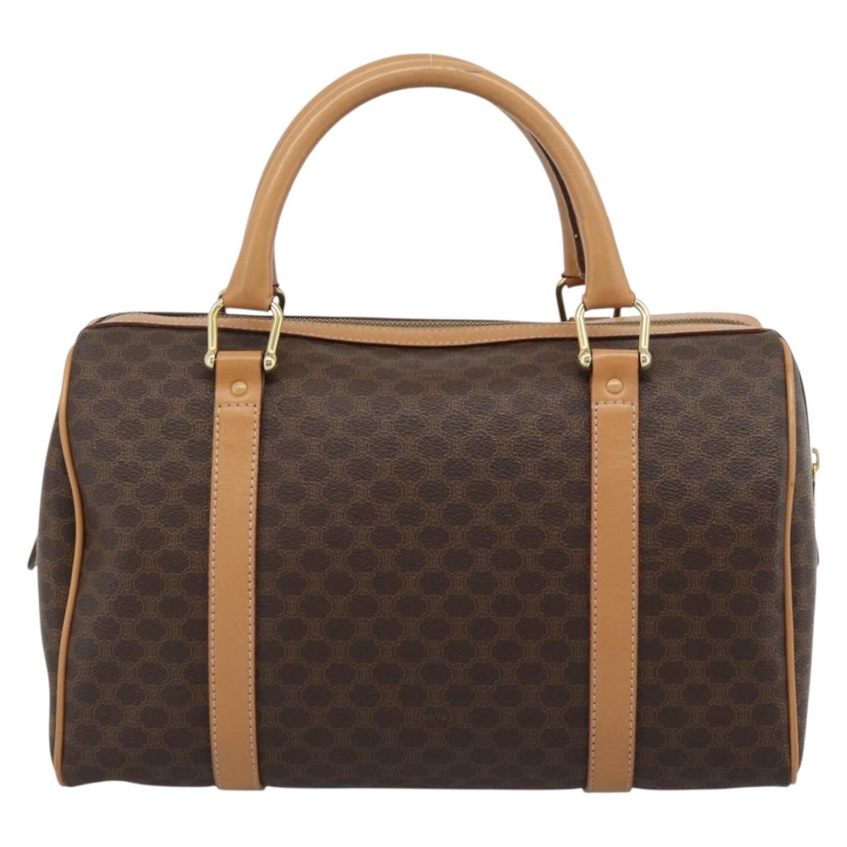 CELINE Macadam Canvas Boston Bag PVC Leather Brown Gold Auth 187697A