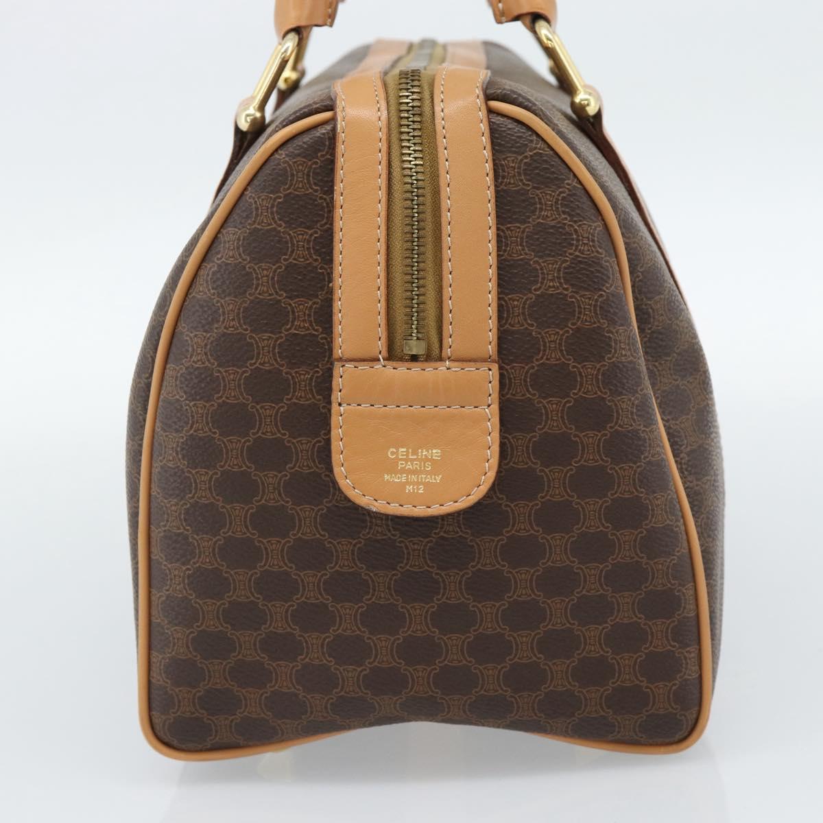 CELINE Macadam Canvas Boston Bag PVC Leather Brown Gold Auth 187697A