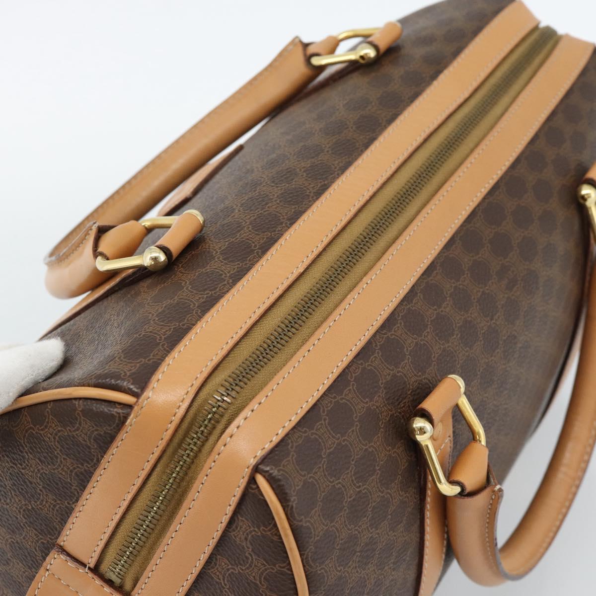 CELINE Macadam Canvas Boston Bag PVC Leather Brown Gold Auth 187697A