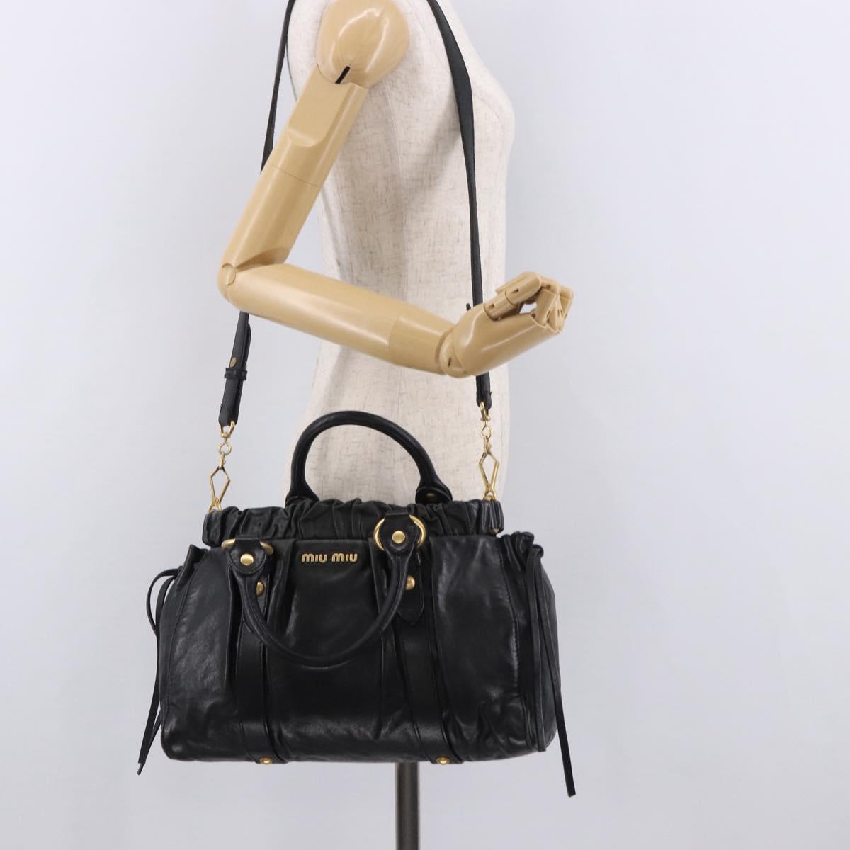 Miu Miu Hand Bag Leather 2way Black Gold Auth 187699SAM