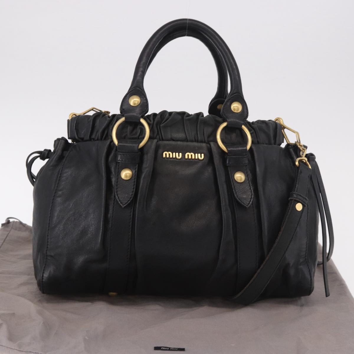 Miu Miu Hand Bag Leather 2way Black Gold Auth 187699SAM