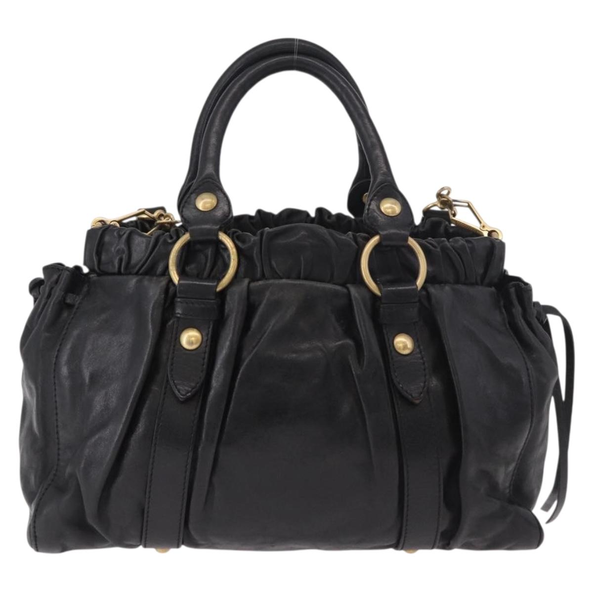 Miu Miu Hand Bag Leather 2way Black Gold Auth 187699SAM