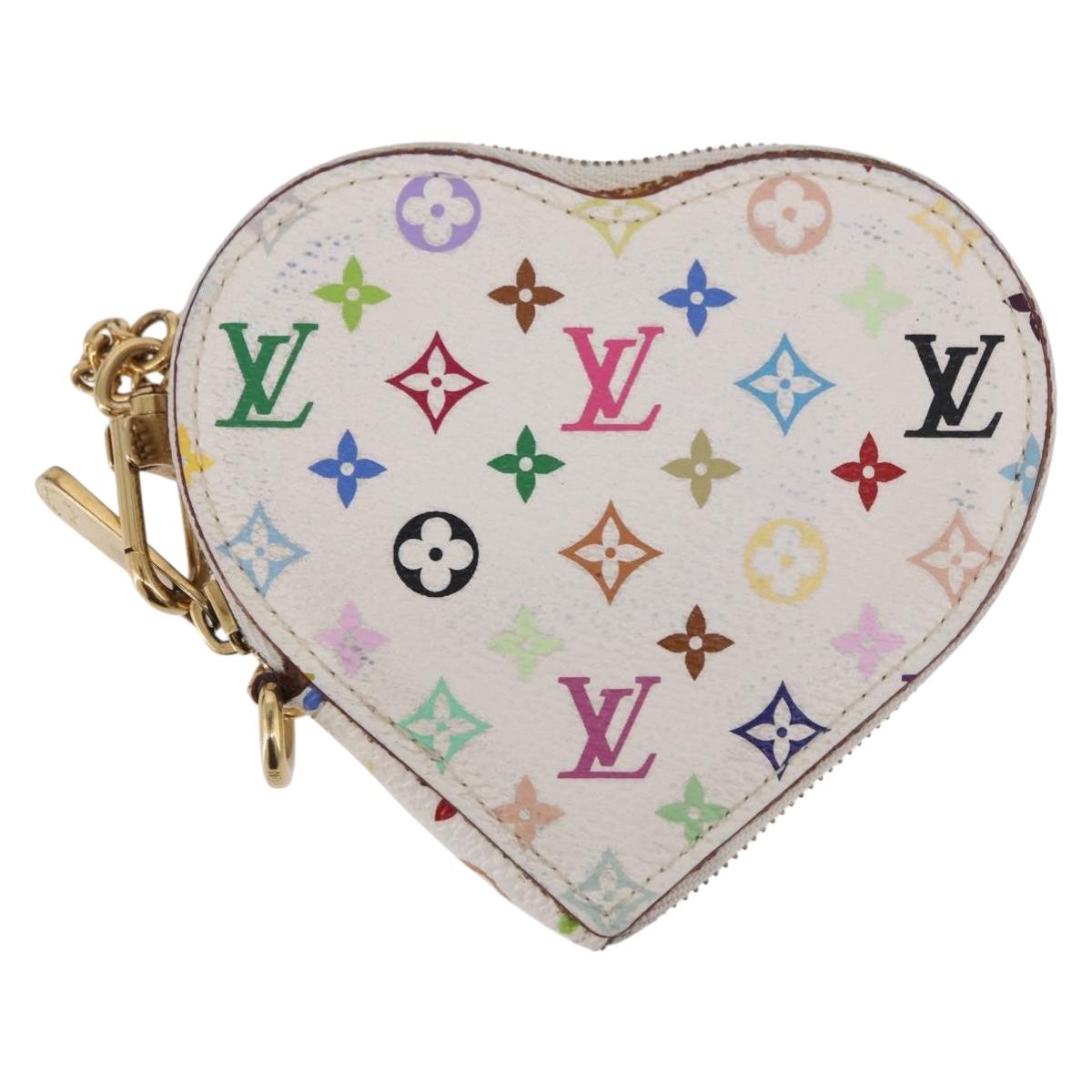 LOUIS VUITTON Multicolor Porte Monnaie Coeur Purse White M60040 LV Auth 187700
