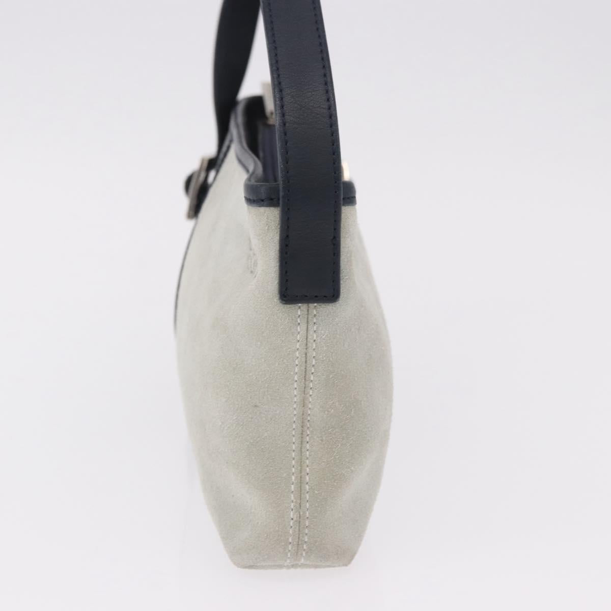 LOEWE Anagram Shoulder Bag Suede Leather Gray Silver Auth 187727A