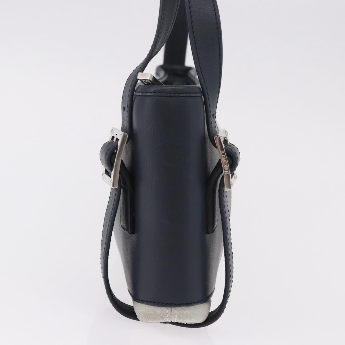 LOEWE Anagram Shoulder Bag Suede Leather Gray Silver Auth 187727A