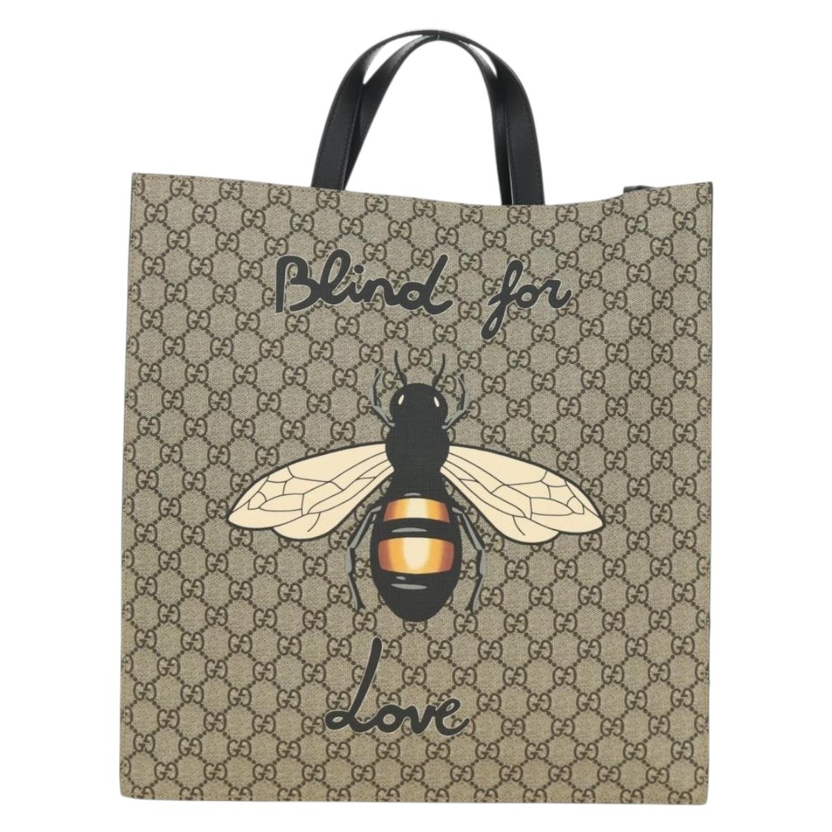 GUCCI GG Supreme Tote Bag PVC 2way Beige Gold 450950 Auth 187728M