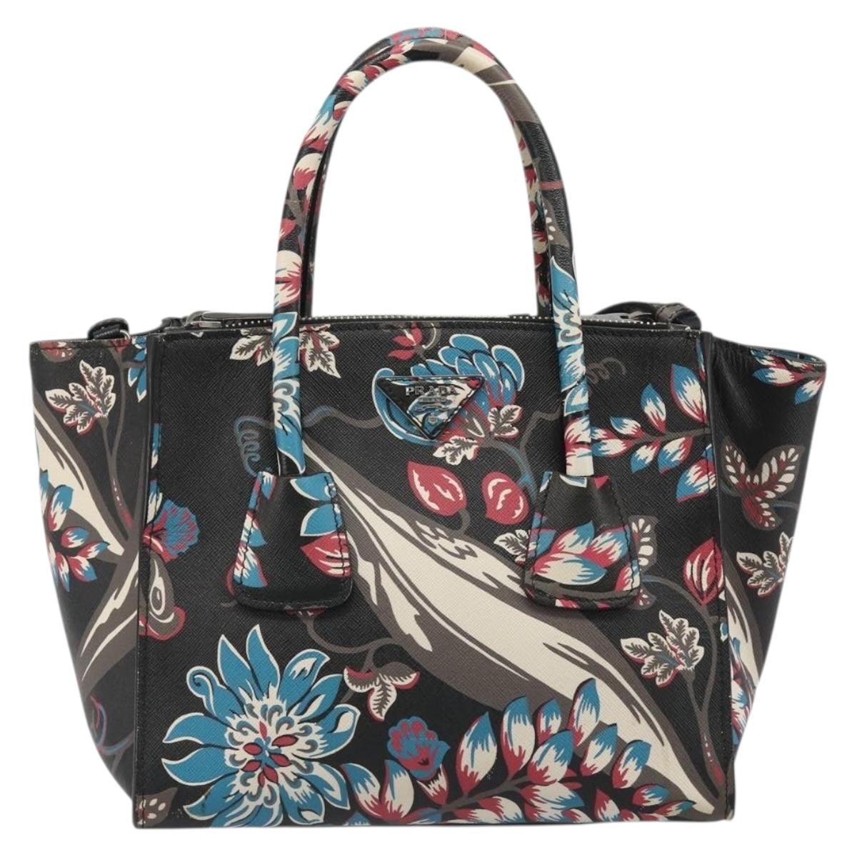 PRADA Hand Bag Saffiano leather 2way Black Silver Auth 187729A