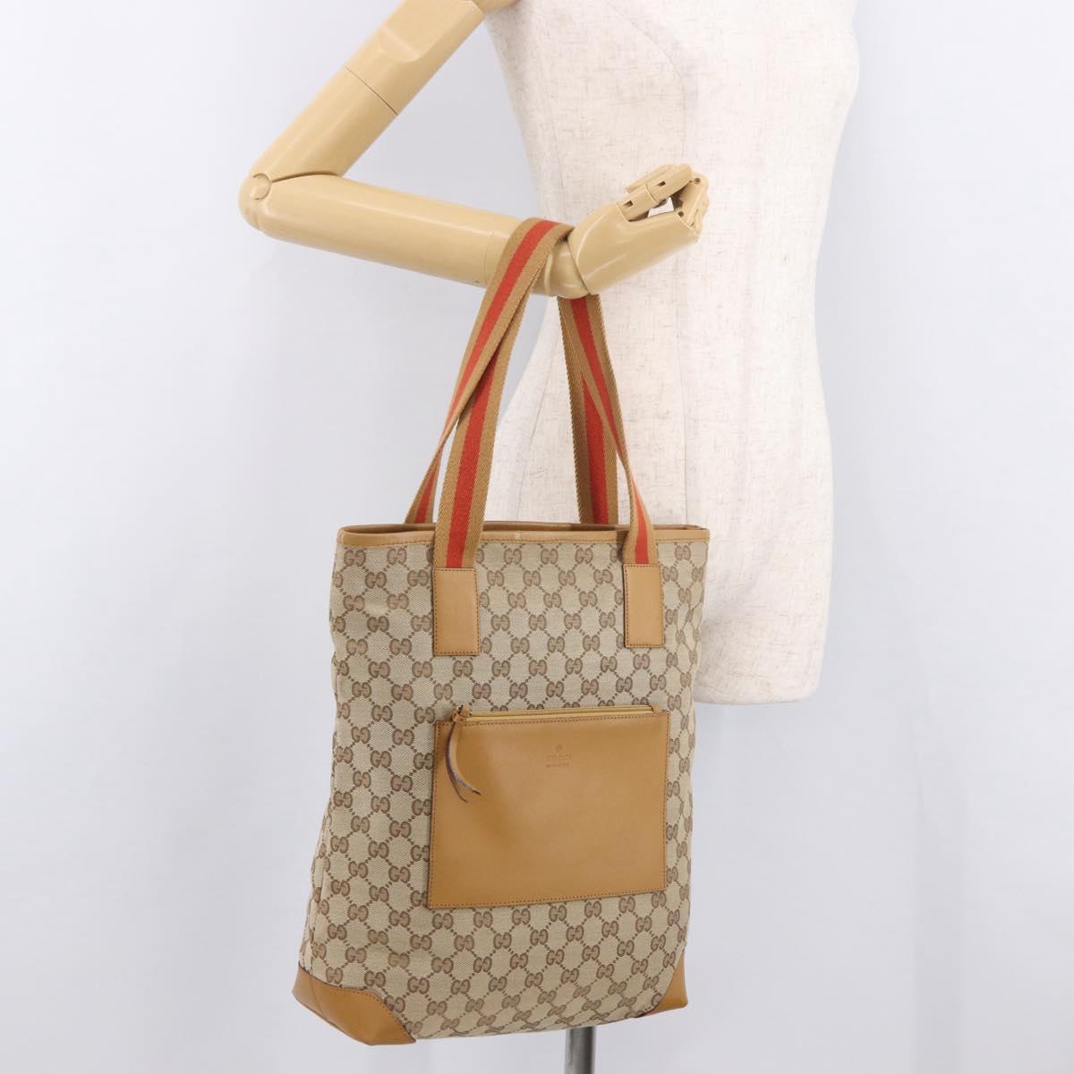 GUCCI GG Canvas Sherry Line Tote Bag Beige Red 019 0401 Auth 187732A